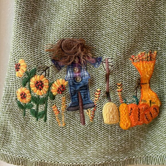 Liz & Me Fall Sweater Autumn Sunflowers Pumpkins Apples Scarecrows Size 1X - Picture 5 of 11